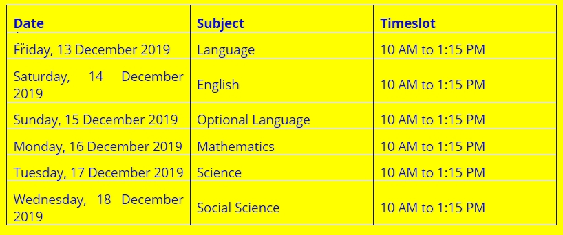 Half Yearly Exam Timetable Kittityo